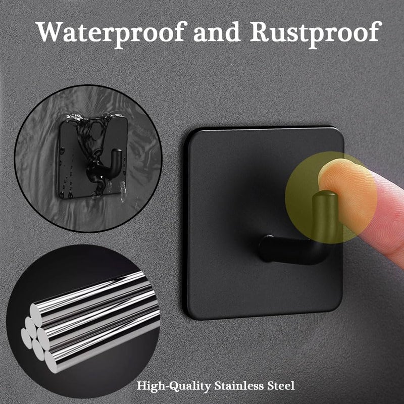 EDMILE Adhesive Hooks for Hanging, Self-Adhesive Wall Hook for Key Hat Coat, No Drill Stick on Bathroom Towel Hooks, Shower Kitchen Door Home Outdoor 8 Pack, Black - Image 5